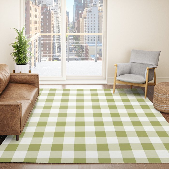 Gingham Large Green White Rug Gallery Image 4