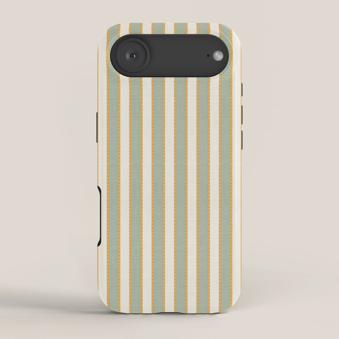 Vintage Cabana Stripe Sage Mint Green And Gold Retro Boho Coastal Beach Vibe iPhone Case Gallery Image 2