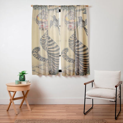 Striped Vintage Minhwa Tiger and Magpie Window Curtain Gallery Image 15