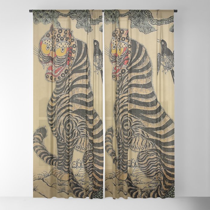 Striped Vintage Minhwa Tiger and Magpie Window Curtain Gallery Image 22