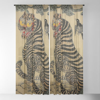 Striped Vintage Minhwa Tiger and Magpie Window Curtain Gallery Image 22