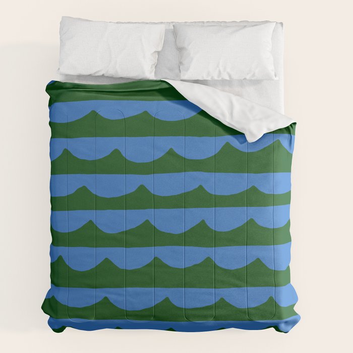 Thin Scalloped Line in blue and green Comforter Gallery Image 7