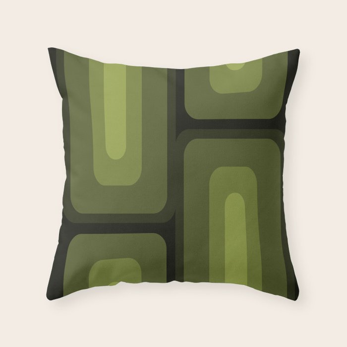 Mid Century Modern Long Rectangles Dark Olive Green Throw Pillow Gallery Image 2