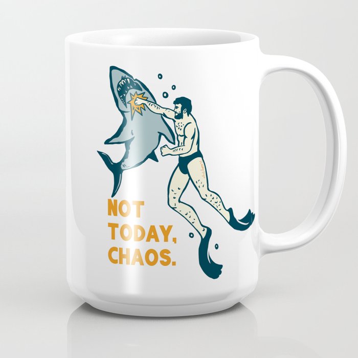 Not Today Chaos! Funny Man Punching Shark Tattoo Style Art Coffee Mug Gallery Image 2