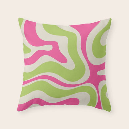 Retro Modern Liquid Swirl in Raspberry Pink and Lime Green Throw Pillow Gallery Image 1