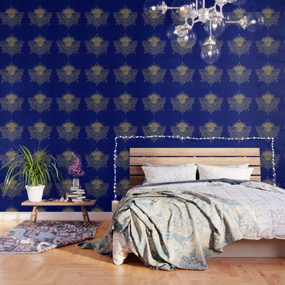 Sacred Lotus Mandala - Navy & Gold Palette Wallpaper Gallery Image 1