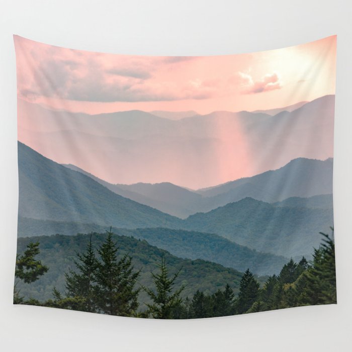Smoky Mountain Pastel Sunset Wall Tapestry Gallery Image 4