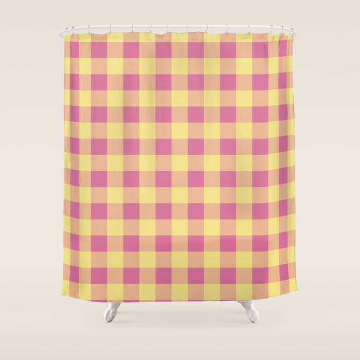 Gingham Large Pink Orange Yellow Shower Curtain Gallery Image 1
