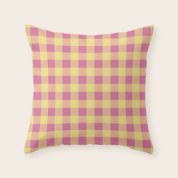 Gingham Large Pink Orange Yellow Throw Pillow Gallery Image 5