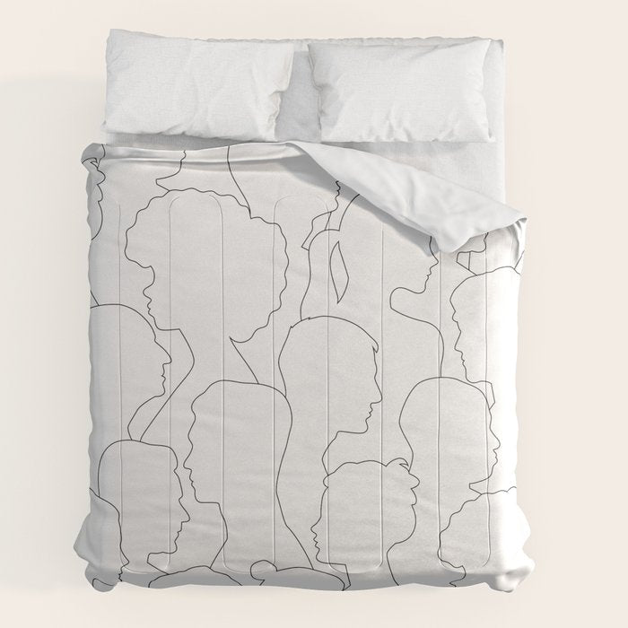 Black and white diverse people crowd pattern Comforter Gallery Image 7