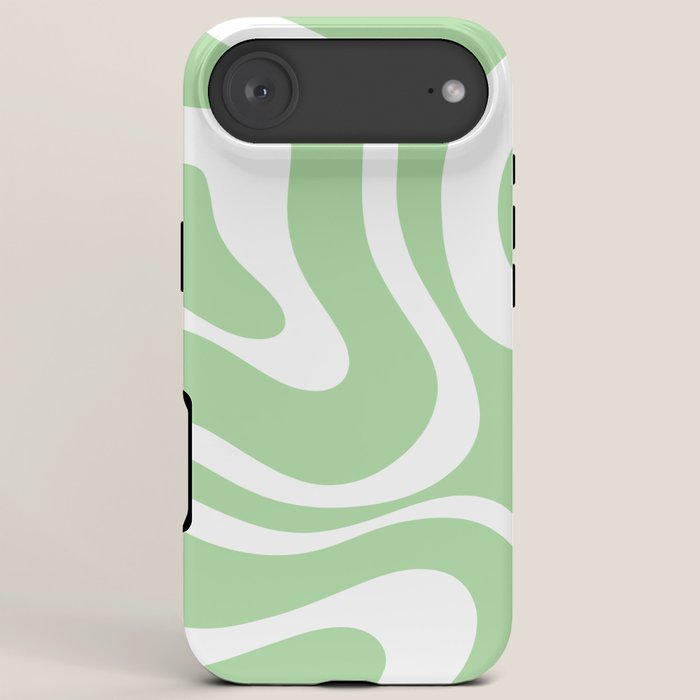 Modern Retro Liquid Swirl Abstract Pattern in Light Matcha Tea Green and White iPhone Case Gallery Image 6