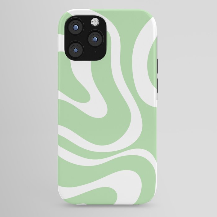 Modern Retro Liquid Swirl Abstract Pattern in Light Matcha Tea Green and White iPhone Case Gallery Image 44