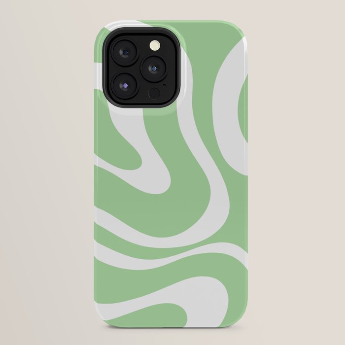Modern Retro Liquid Swirl Abstract Pattern in Light Matcha Tea Green and White iPhone Case Gallery Image 24
