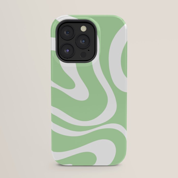 Modern Retro Liquid Swirl Abstract Pattern in Light Matcha Tea Green and White iPhone Case Gallery Image 31
