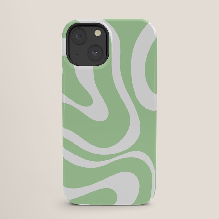 Modern Retro Liquid Swirl Abstract Pattern in Light Matcha Tea Green and White iPhone Case Gallery Image 25
