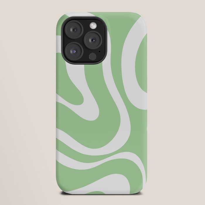 Modern Retro Liquid Swirl Abstract Pattern in Light Matcha Tea Green and White iPhone Case Gallery Image 20