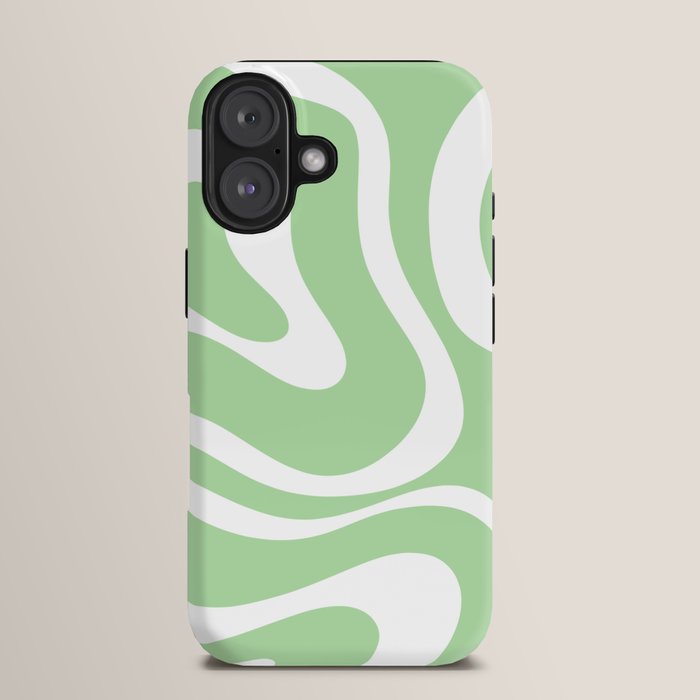 Modern Retro Liquid Swirl Abstract Pattern in Light Matcha Tea Green and White iPhone Case Gallery Image 13
