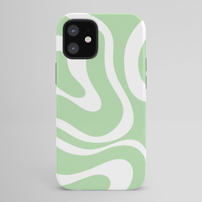 Modern Retro Liquid Swirl Abstract Pattern in Light Matcha Tea Green and White iPhone Case Gallery Image 42