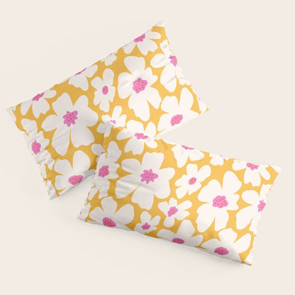 Retro Daisy - Yellow, Pink and White Pillow Sham Gallery Image 2