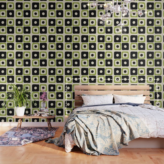Mid Century Modern Scandinavian Pattern 592 Black and Chartreuse Wallpaper Gallery Image 3