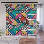 Colorful Memphis Milano Modern Geometric Shapes - 80s 90s retro electroclash pop art Aztec Wall Mural Gallery Image 1