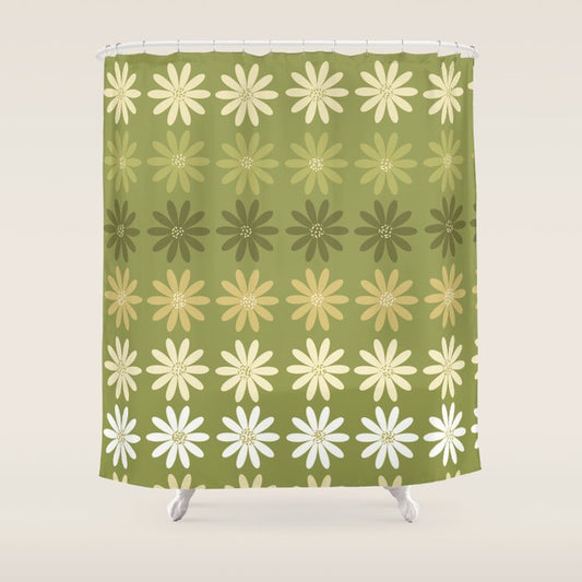 Ombre Abstract Daisies on Olive Green Shower Curtain Gallery Image 1