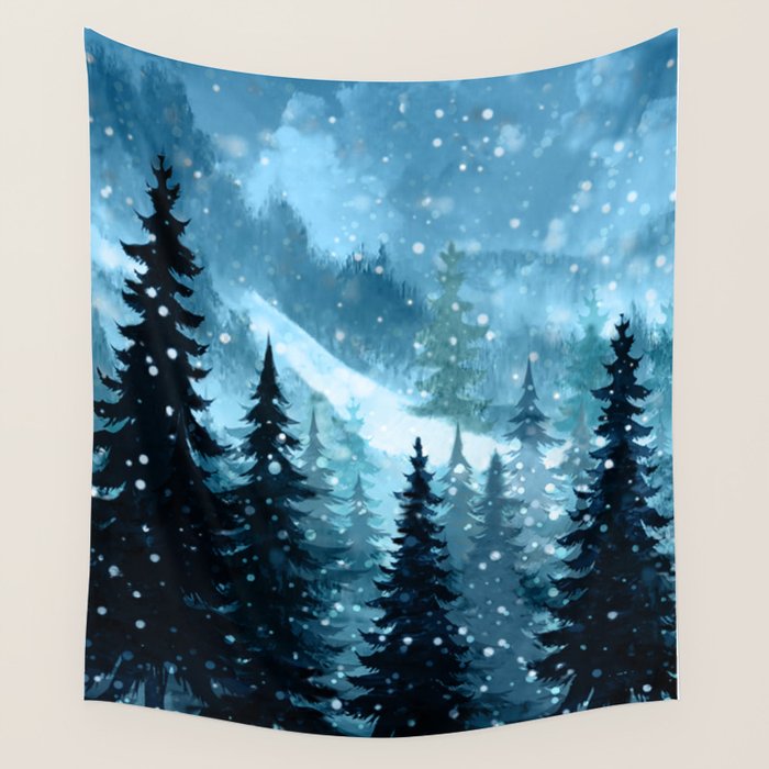 Winter Night Wall Tapestry Gallery Image 2