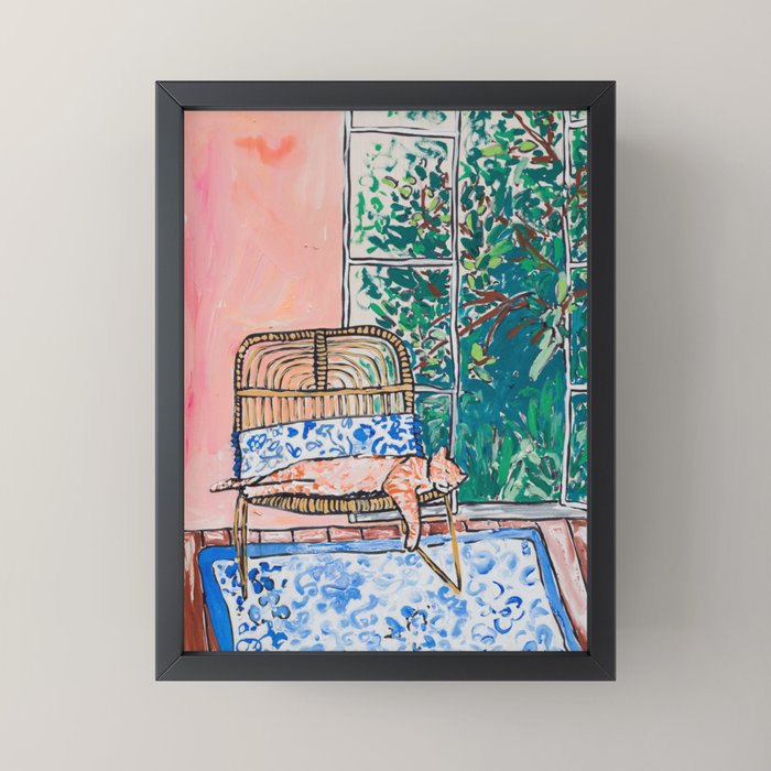 Napping Ginger Cat in Pink Jungle Garden Room Mini Art Print Gallery Image 3