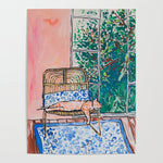 Napping Ginger Cat in Pink Jungle Garden Room Poster Gallery Image 1