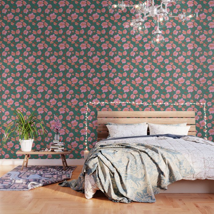 English Roses in Pink and Green Wallpaper Gallery Image 1