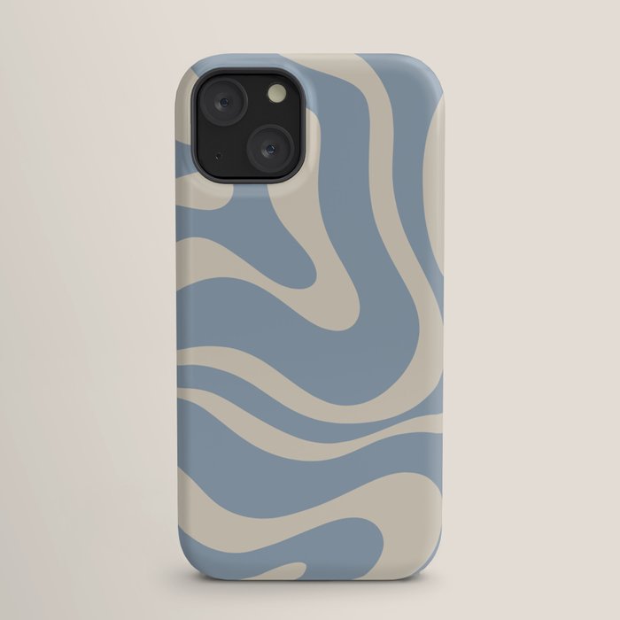 Modern Retro Liquid Swirl Abstract Pattern Square in Muted Light Blue and Cream Beige iPhone Case Gallery Image 17