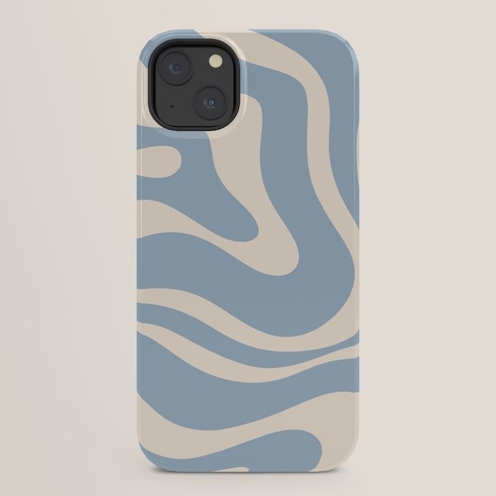 Modern Retro Liquid Swirl Abstract Pattern Square in Muted Light Blue and Cream Beige iPhone Case Gallery Image 30