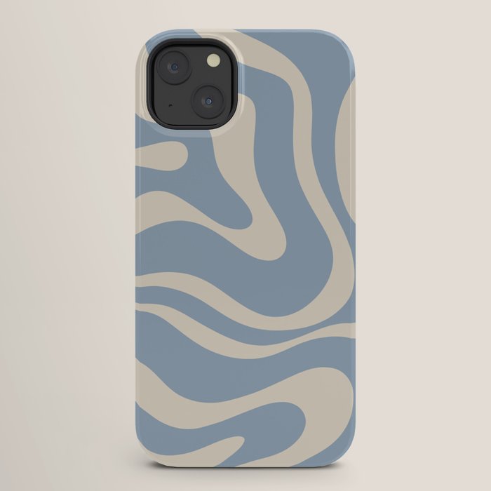 Modern Retro Liquid Swirl Abstract Pattern Square in Muted Light Blue and Cream Beige iPhone Case Gallery Image 26