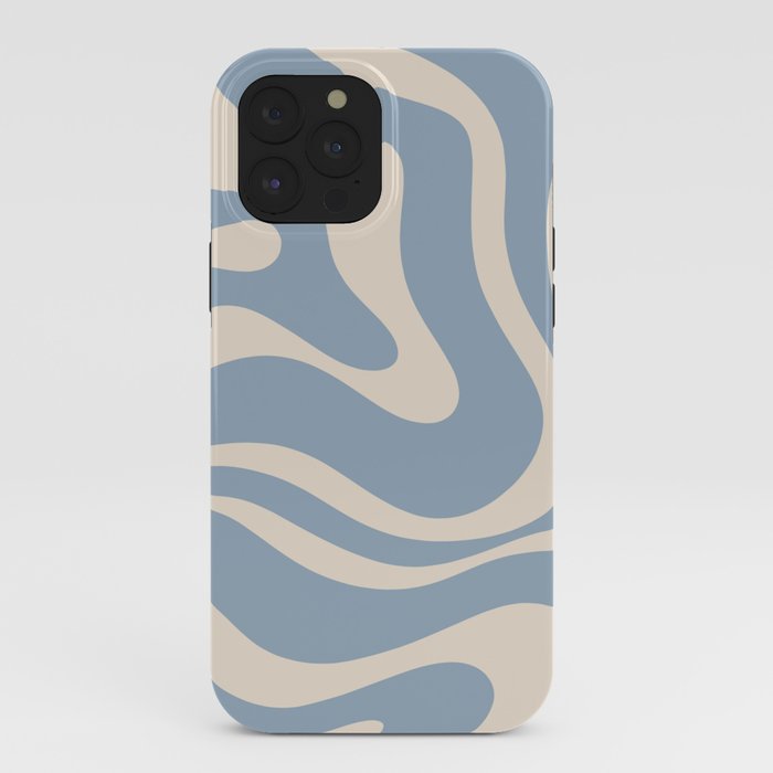 Modern Retro Liquid Swirl Abstract Pattern Square in Muted Light Blue and Cream Beige iPhone Case Gallery Image 40