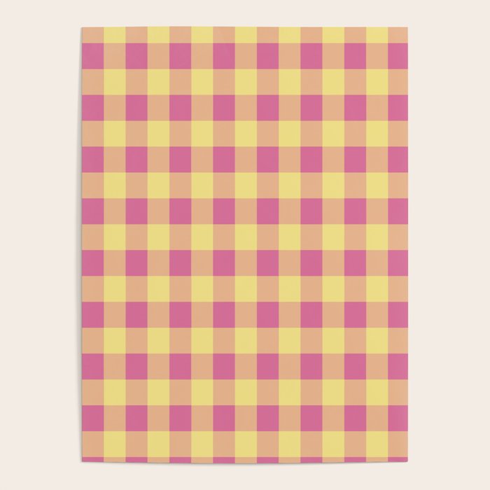 Gingham Large Pink Orange Yellow Poster Gallery Image 4