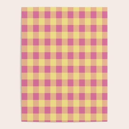 Gingham Large Pink Orange Yellow Poster Gallery Image 1