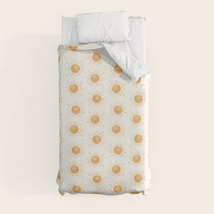 Peace Sun Face, Calm Happy Sunshine Watercolor Duvet Cover Gallery Image 4