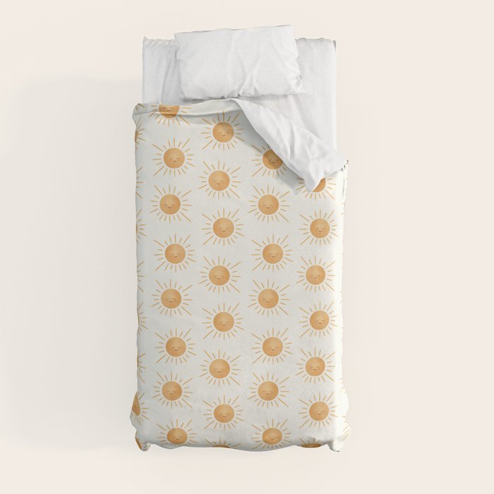 Peace Sun Face, Calm Happy Sunshine Watercolor Duvet Cover Gallery Image 9
