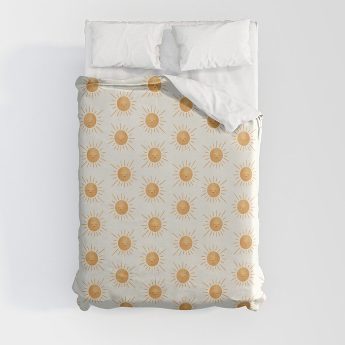 Peace Sun Face, Calm Happy Sunshine Watercolor Duvet Cover Gallery Image 3