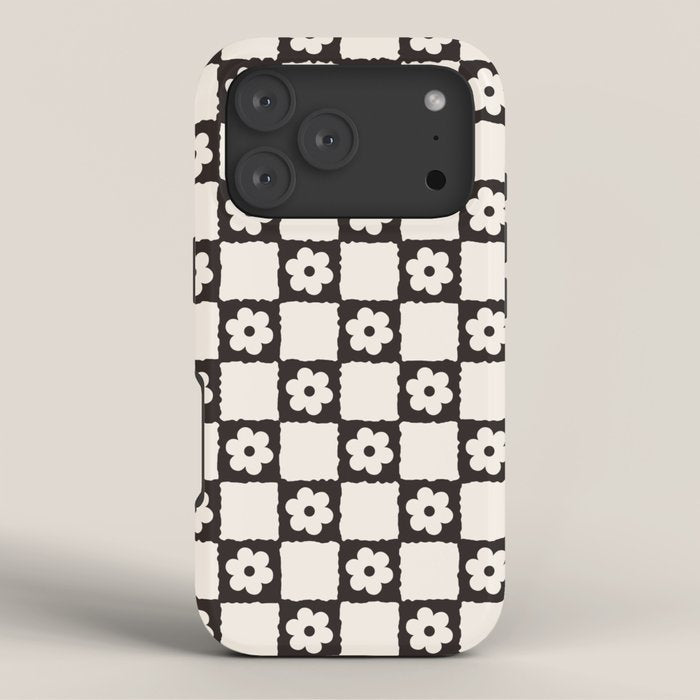Retro Flower Checker in Black&White iPhone Case Gallery Image 3
