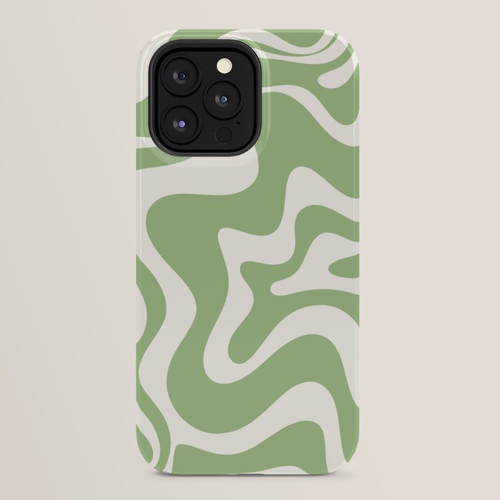 Retro Liquid Swirl Abstract Pattern in Light Sage Green and Cream iPhone Case Gallery Image 24