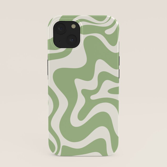 Retro Liquid Swirl Abstract Pattern in Light Sage Green and Cream iPhone Case Gallery Image 37