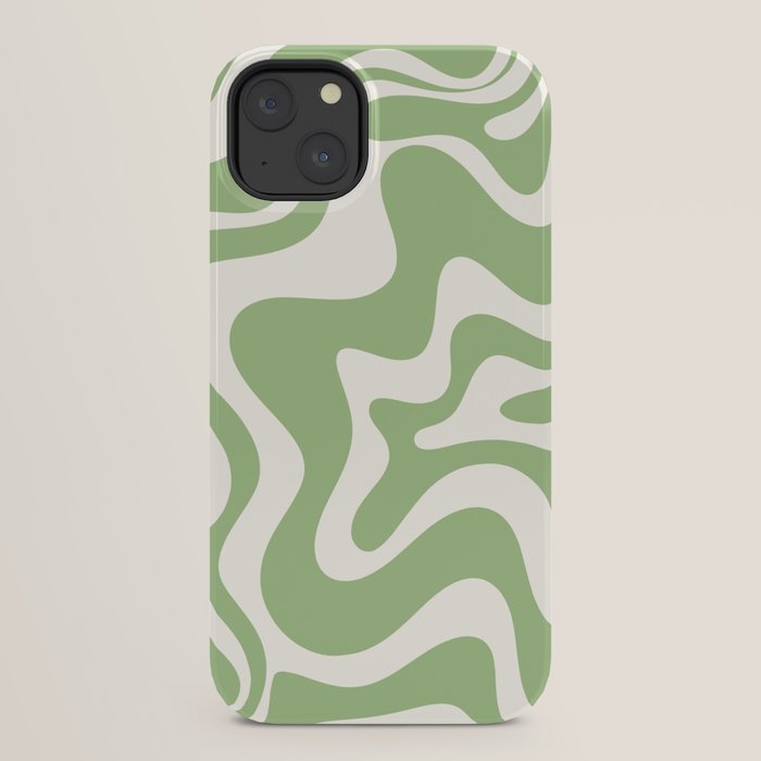 Retro Liquid Swirl Abstract Pattern in Light Sage Green and Cream iPhone Case Gallery Image 22