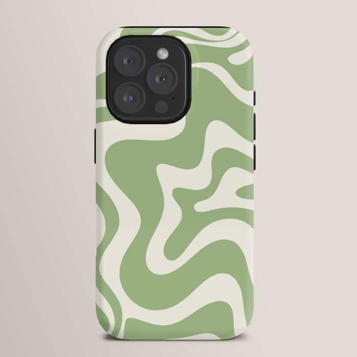 Retro Liquid Swirl Abstract Pattern in Light Sage Green and Cream iPhone Case Gallery Image 15