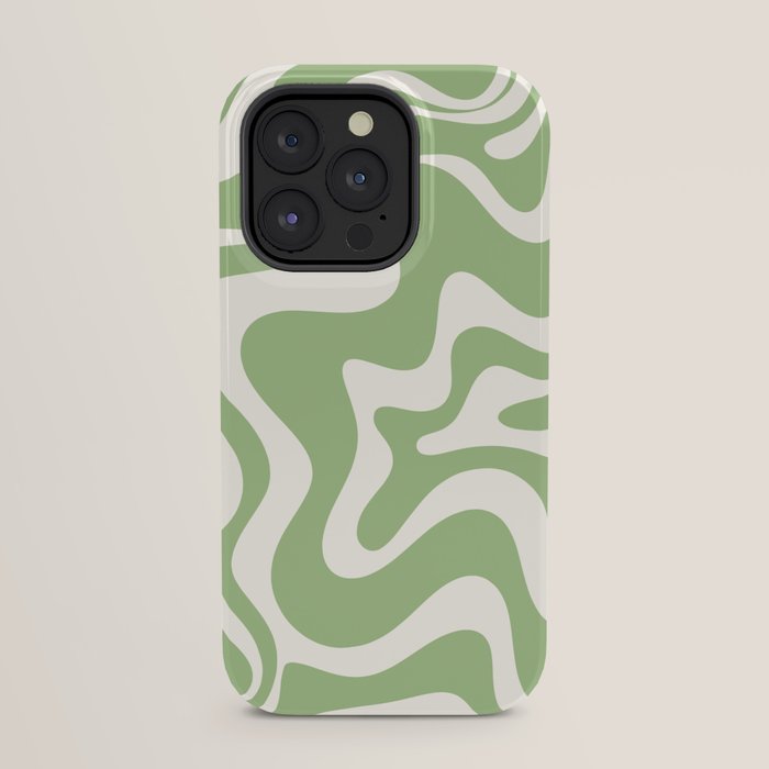 Retro Liquid Swirl Abstract Pattern in Light Sage Green and Cream iPhone Case Gallery Image 23