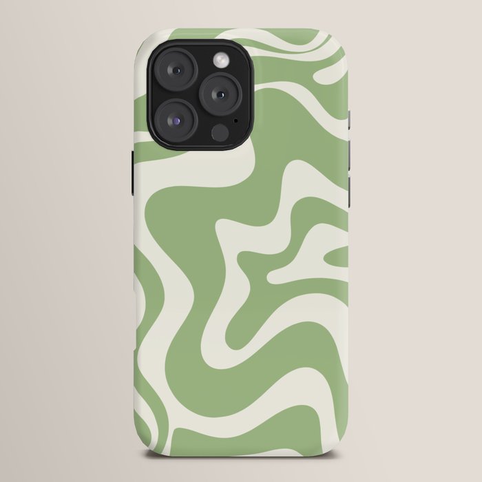 Retro Liquid Swirl Abstract Pattern in Light Sage Green and Cream iPhone Case Gallery Image 16