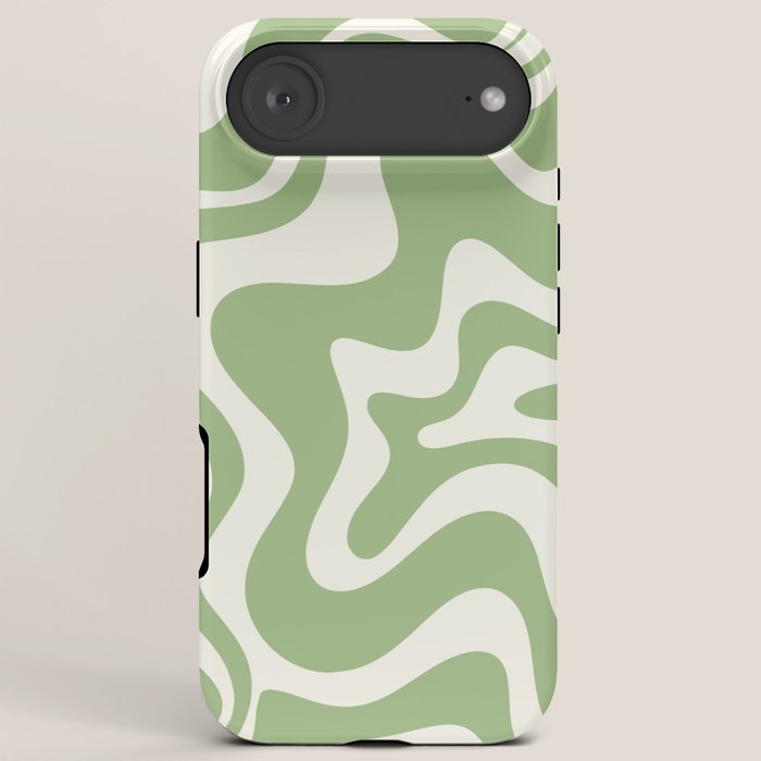 Retro Liquid Swirl Abstract Pattern in Light Sage Green and Cream iPhone Case Gallery Image 6
