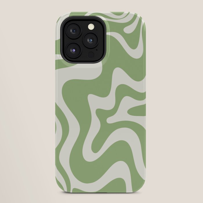 Retro Liquid Swirl Abstract Pattern in Light Sage Green and Cream iPhone Case Gallery Image 28