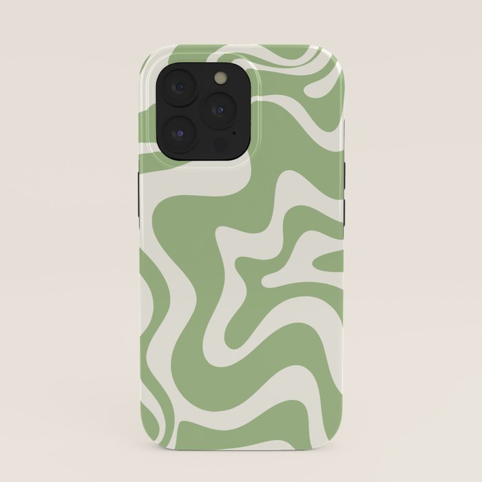 Retro Liquid Swirl Abstract Pattern in Light Sage Green and Cream iPhone Case Gallery Image 39