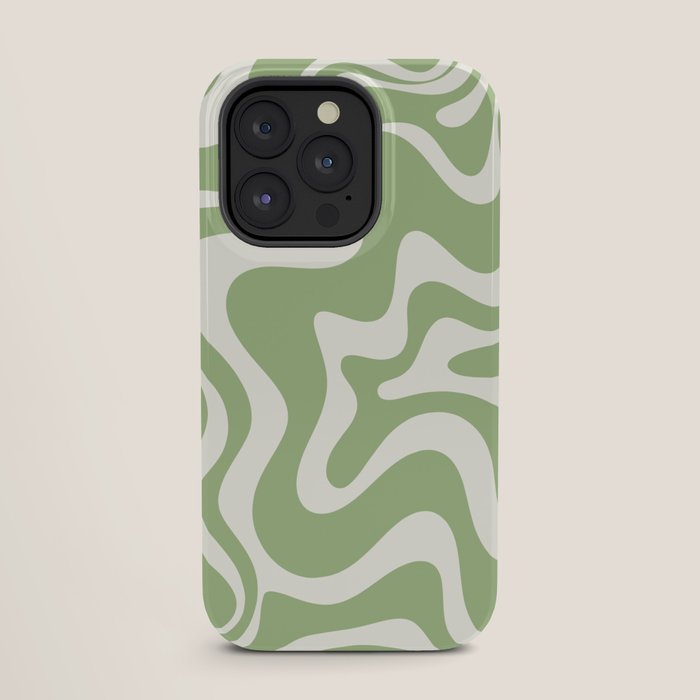 Retro Liquid Swirl Abstract Pattern in Light Sage Green and Cream iPhone Case Gallery Image 27